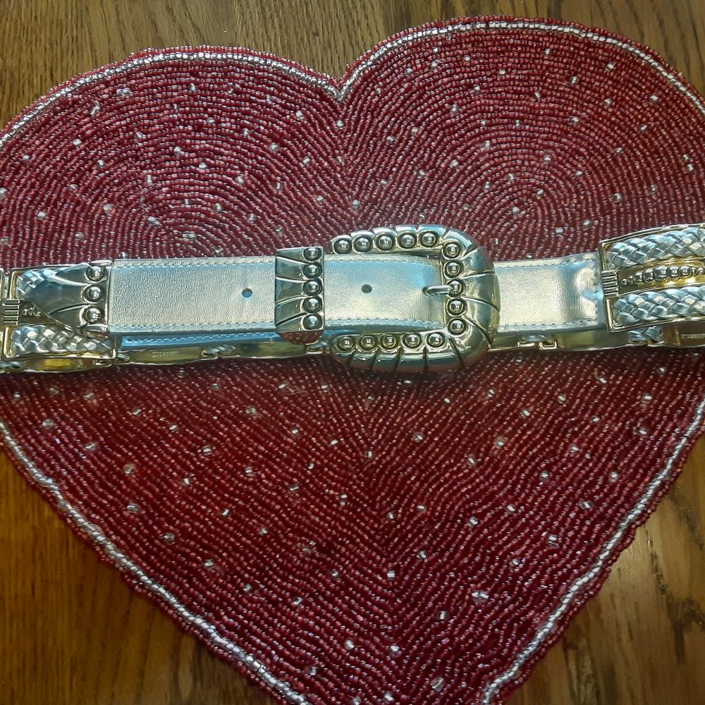Captiva Genuine Leather Silver & Gold Belt Size M